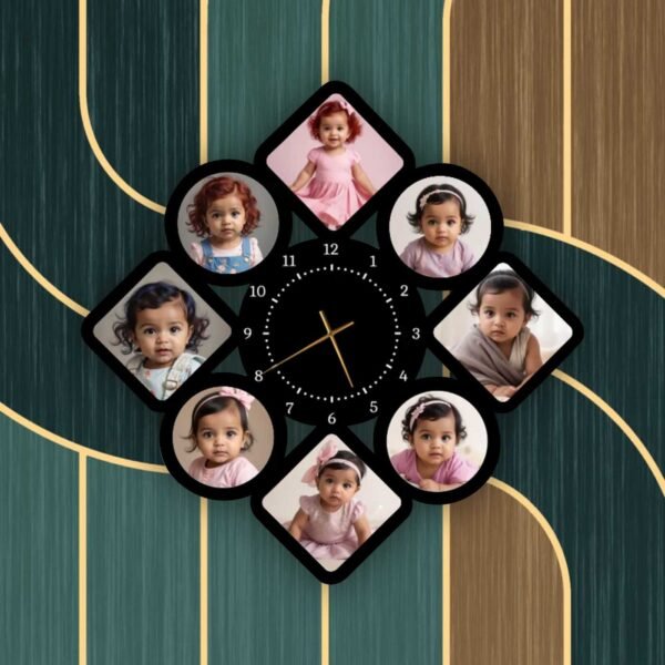 Premium Customized Designer Clock With 8 Photos | Gift Yourself or Your Special One