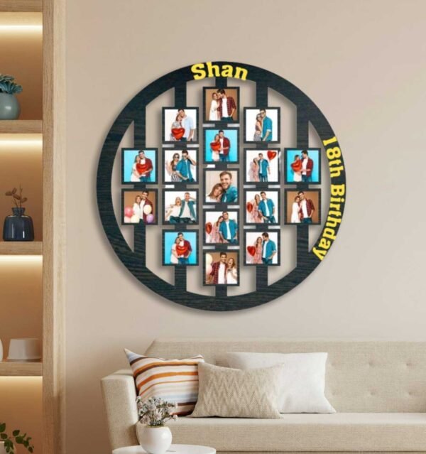Customized Round Family Wall Hanging frame with 17 Photos