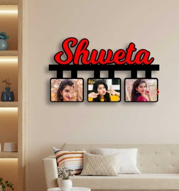 Customized Name with 3 Photos Frame