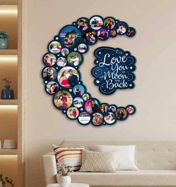 Customized Half Cut Moon Wall Hanging frame with 31 Photos