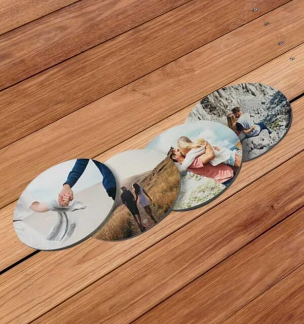 Personalized Circle Coasters With Printed 4 Photos