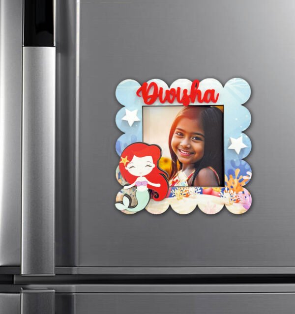 Polarised Mermaid Photoframe with Name Fridge Magnet 4x4 Inches