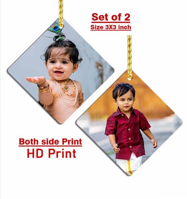 Personalized Acrylic Car Hanging Custom Photo (Set of 2) | 3x3 Inches - Image 2